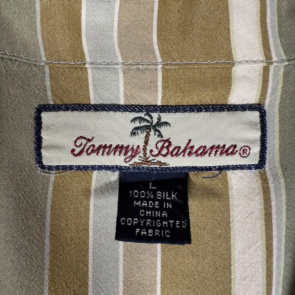 Tommy Bahama Shirt Men Size L Striped Hawaiian Tropical Short Sleeve 100% Silk - Picture 4 of 11